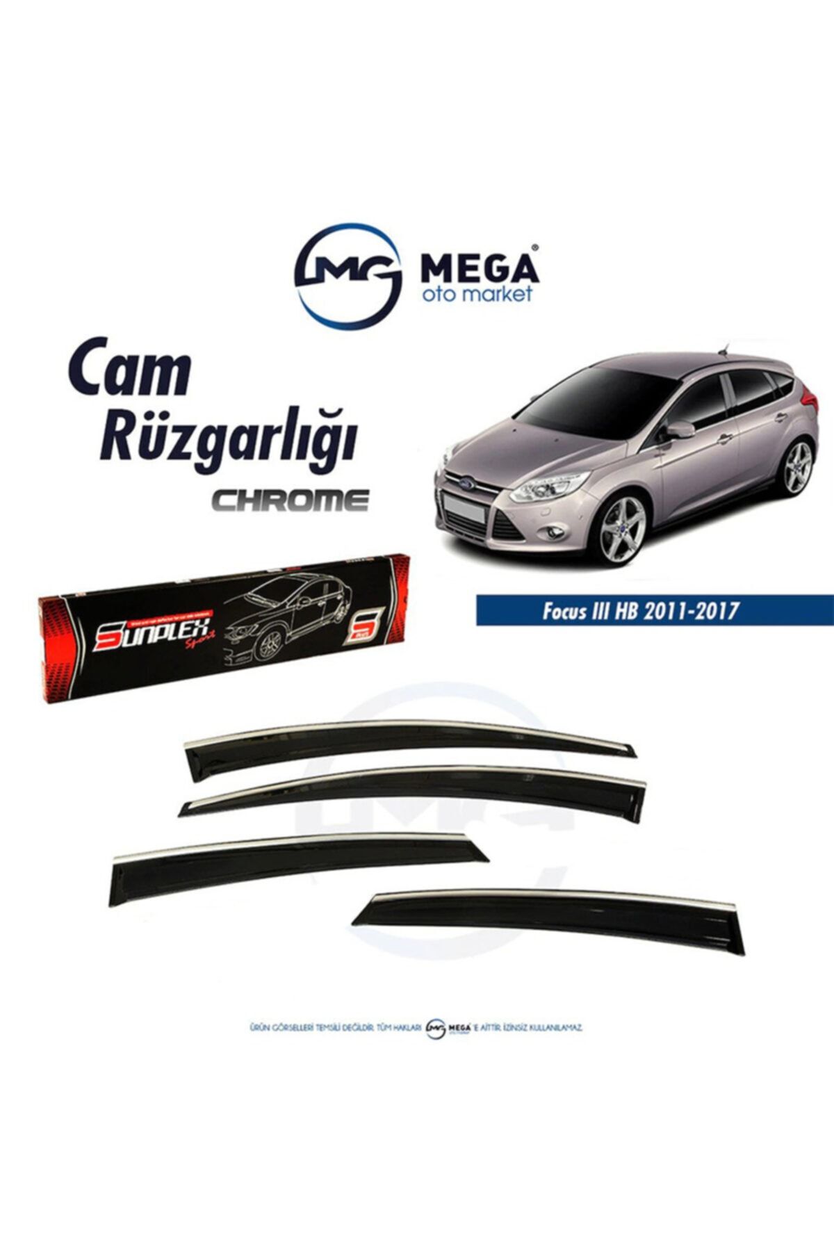 Sunpleks Ford Focus 3 HB 2011-2017 Kromlu Cam Rüzgarlık Sunpleks Sunpleks CHR-03