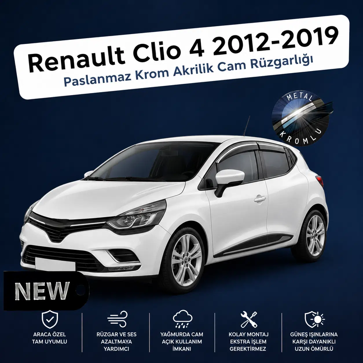 Paslanmaz Krom Akrilik Cam Rüzgarlığı Renault Clio 4 2012-2019 CHR-1-020-005